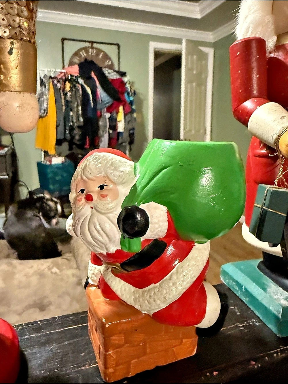 Vintage Santa Christmas Figurine Decor Red & Green